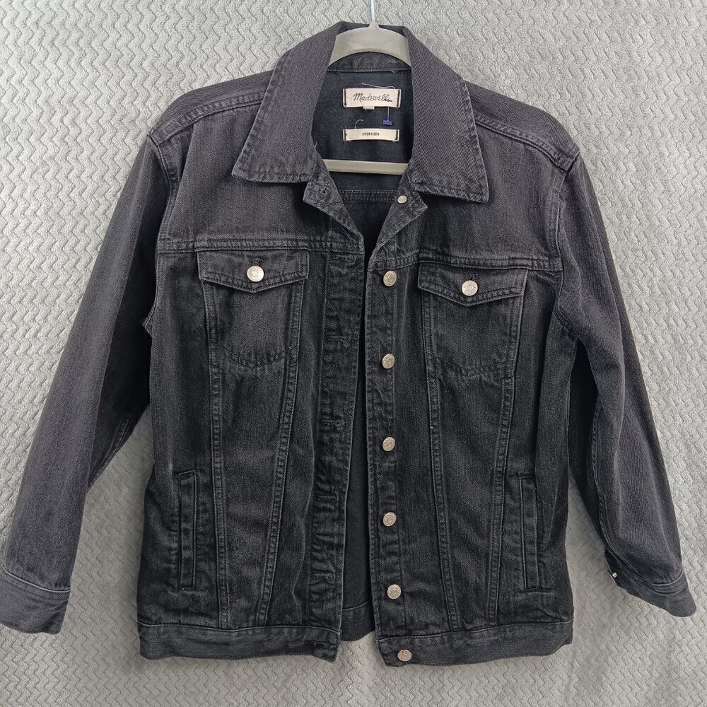 MADEWELL Women's The Oversized Jean Jacket in Lunar Wash Black Denim Size S